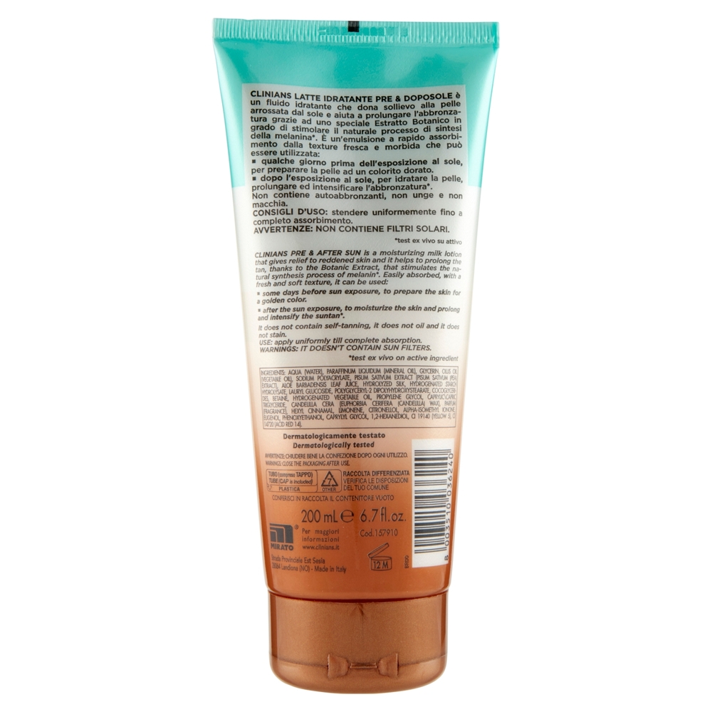 Clinians Bellezza Solare Pre & Doposole Latte Idratante 200 mL